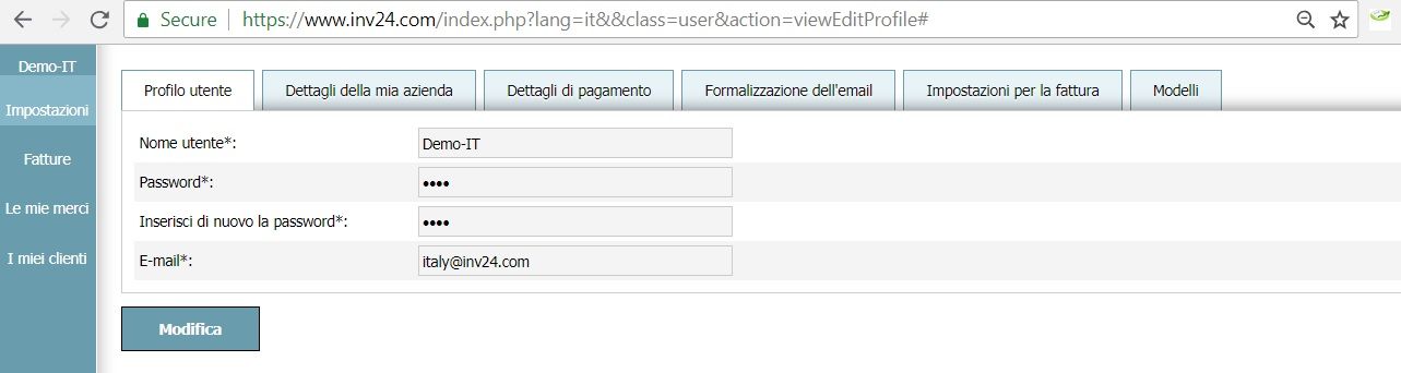 Profilo utente - Impostazioni