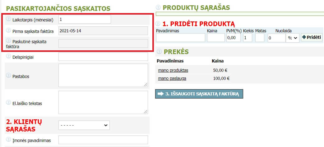 Kaip išrašyti pasikartojančias sąskaitas faktūras Kaip išrašyti pasikartojančias sąskaitas faktūras
