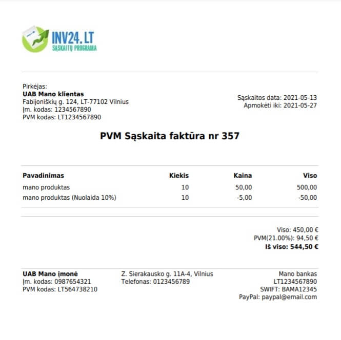 Sąskaita faktūra su nuolaidomis Sąskaita faktūra su nuolaidomis