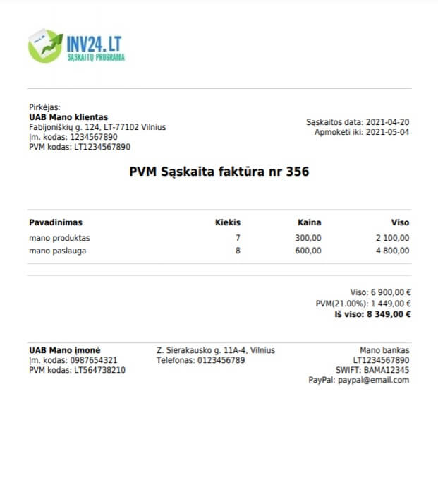 PDF sąskaitos faktūros pavyzdys: PDF sąskaitos faktūros pavyzdys:
