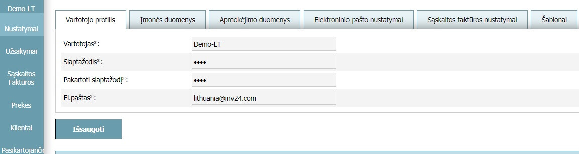 Vartotojo profilis - Nustatymai Vartotojo profilis - Nustatymai