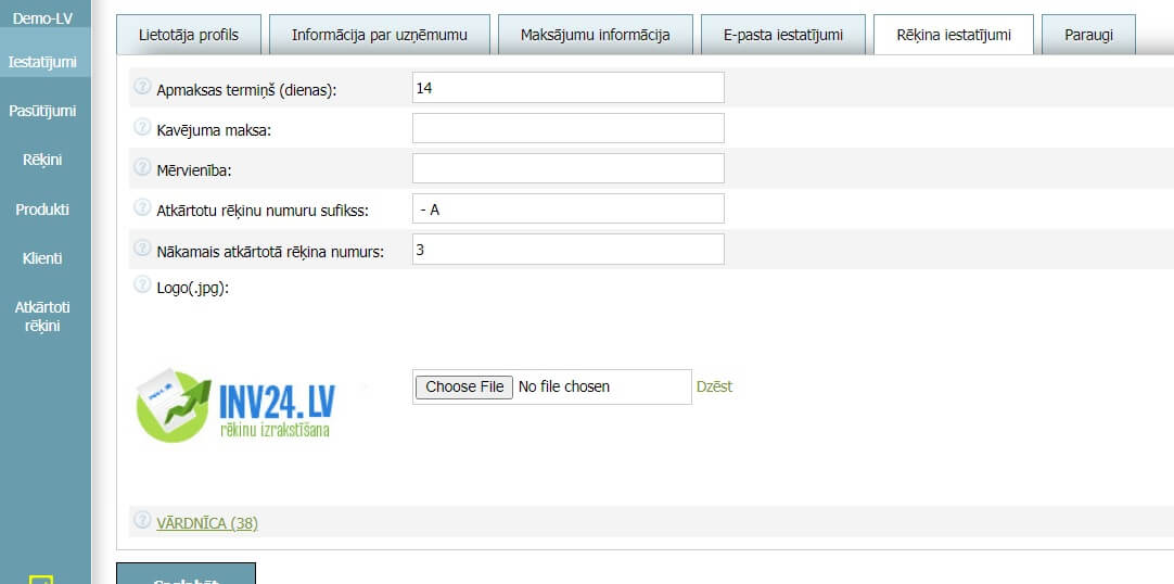 Rēķina iestatījumi