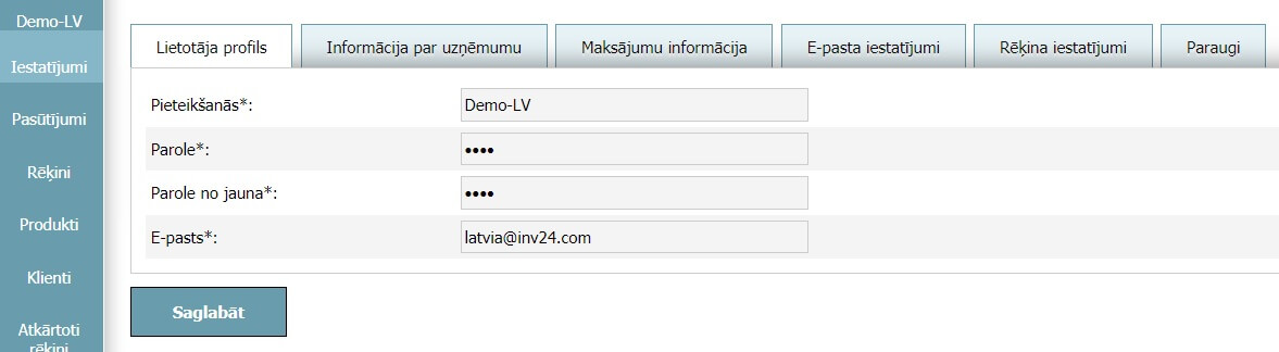 Lietotāja profils - Iestatījumi