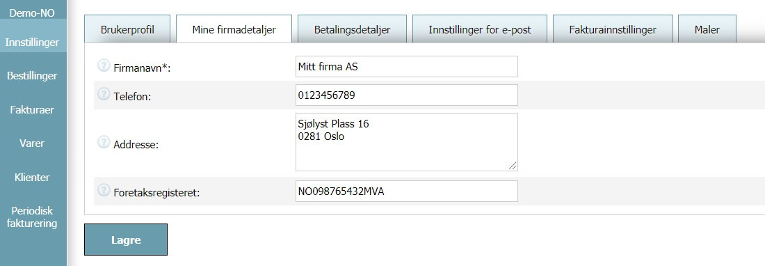 Brukerprofil - Mine firmadetaljer