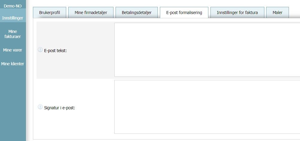 Brukerprofil - Innstillinger for e-post Brukerprofil - Innstillinger for e-post