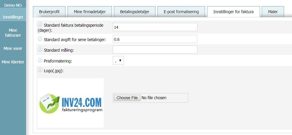 Fakturainnstillinger Fakturainnstillinger