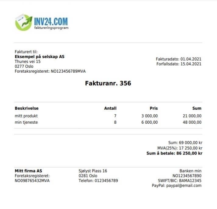 PDF faktura eksempel: