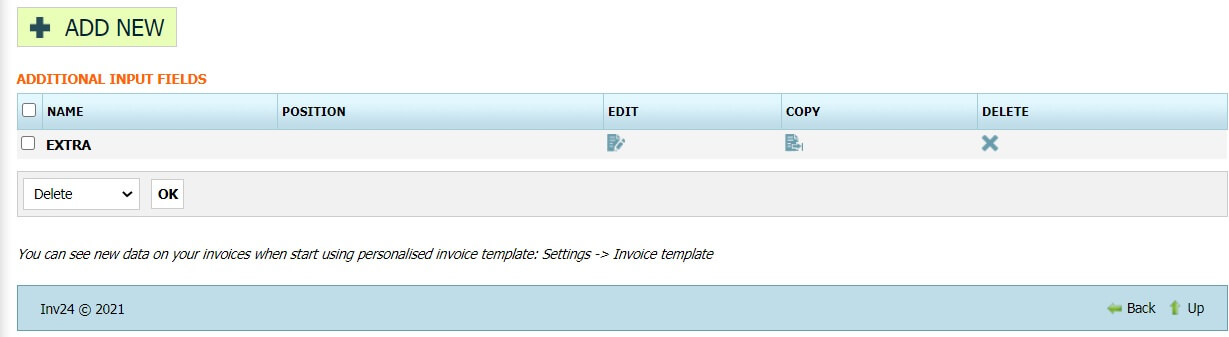 Additional input fields Additional input fields