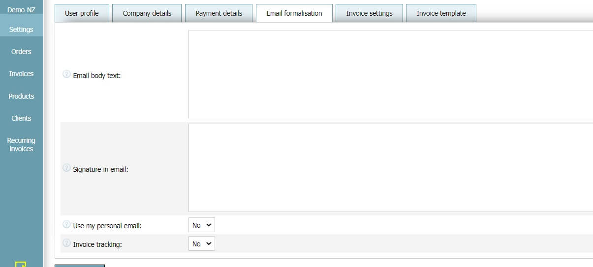 User profile - Email settings User profile - Email settings