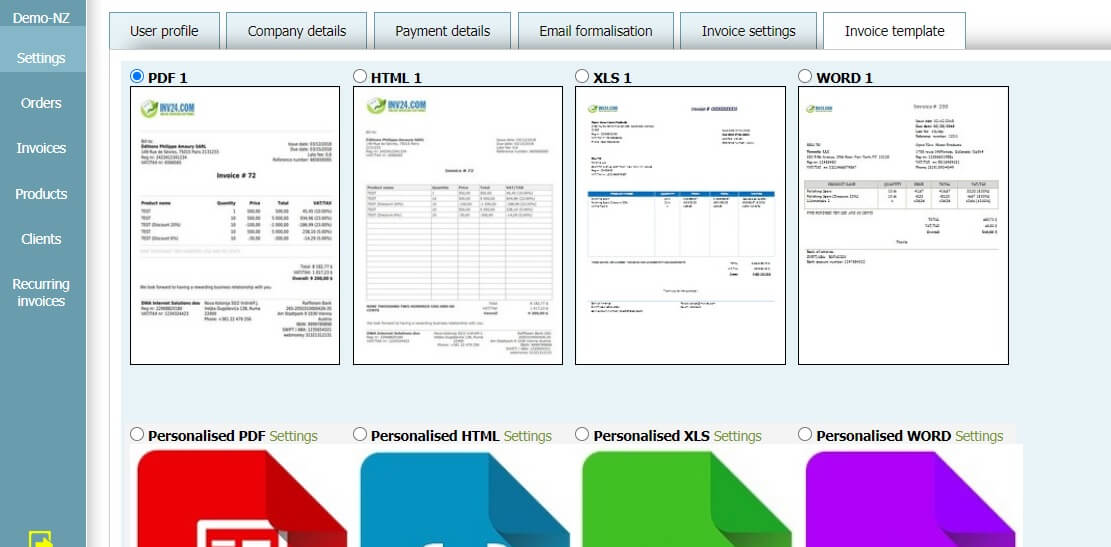 User profile - Invoice template User profile - Invoice template