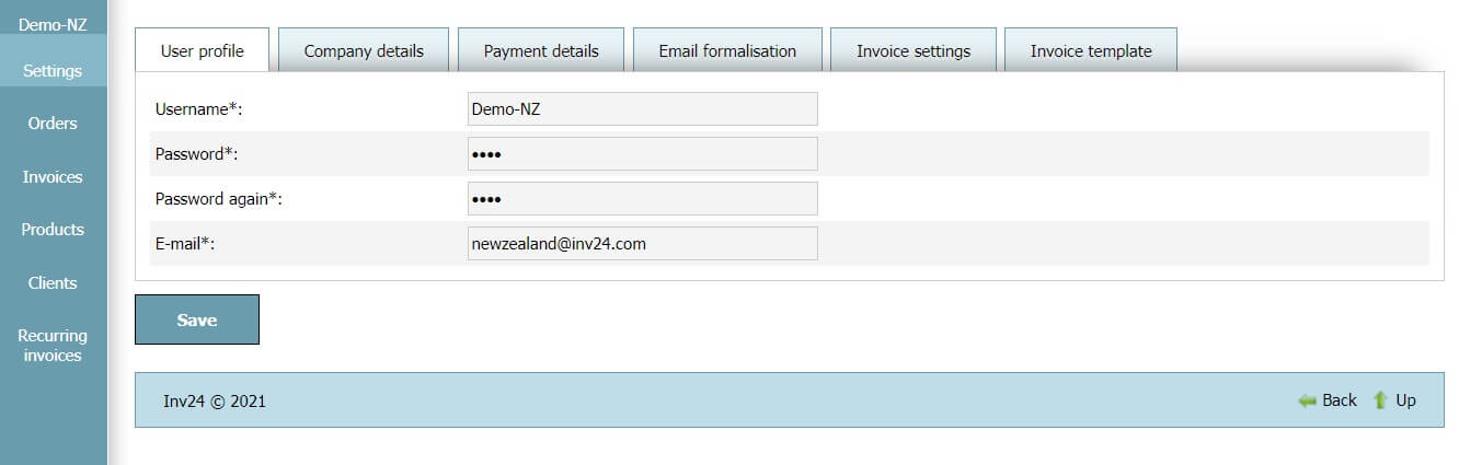 User profile - Settings User profile - Settings
