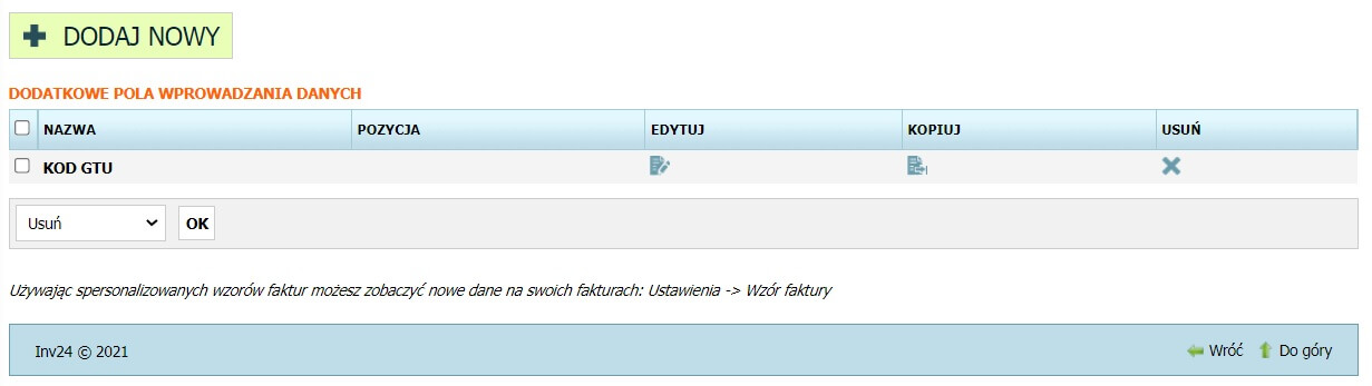Dodatkowe pola wprowadzania danych Dodatkowe pola wprowadzania danych