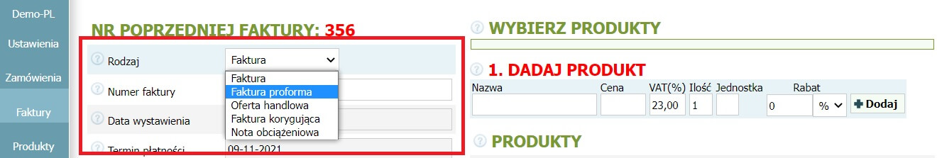 Jak utworzyć fakturę proforma