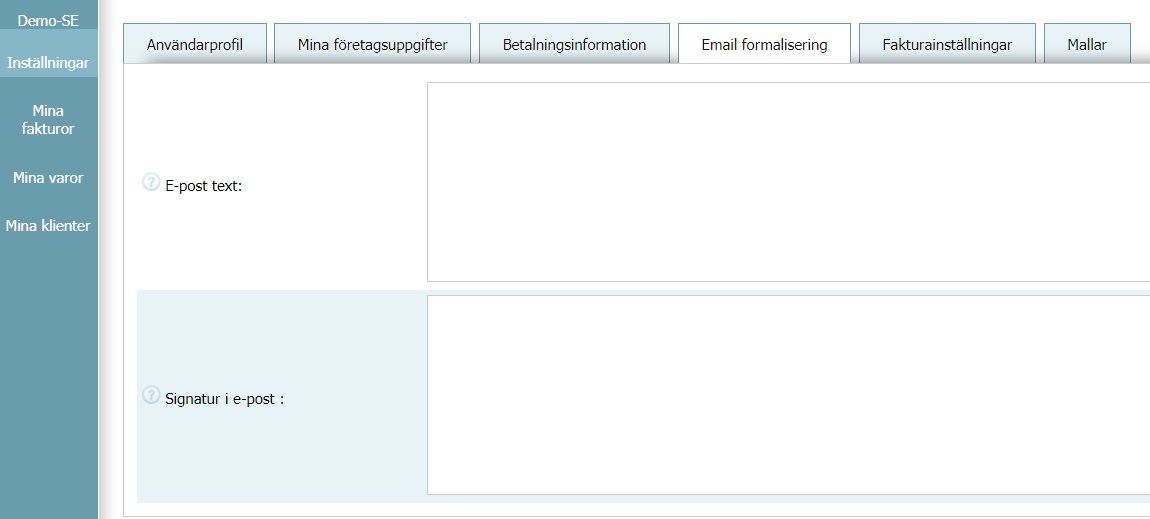 Användarprofil - E-postinställningar Användarprofil - E-postinställningar