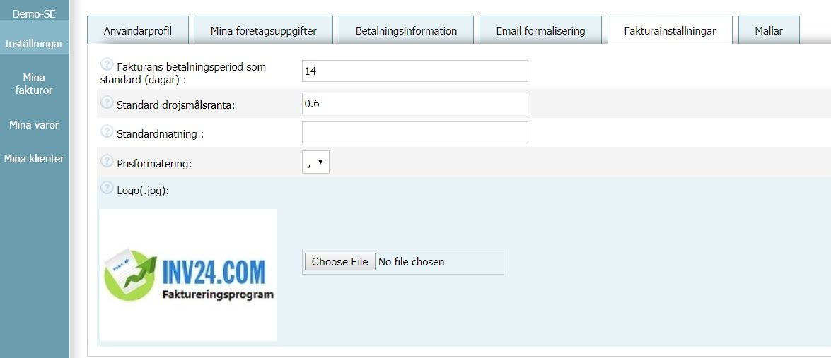 Fakturainställningar
Fakturainställningar