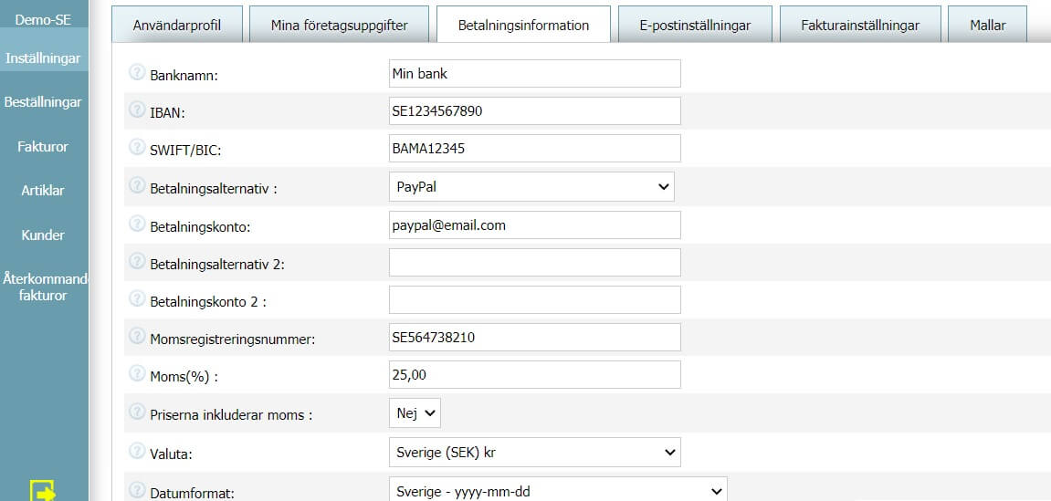 Användarprofil - Betalningsinformation Användarprofil - Betalningsinformation