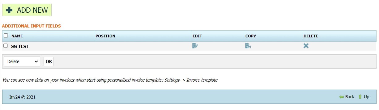 Additional input fields Additional input fields