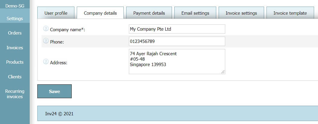 User profile - Company details User profile - Company details