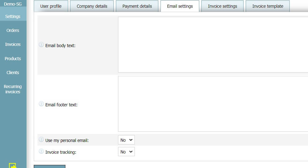 User profile - Email settings User profile - Email settings