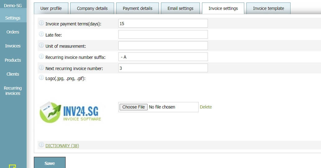 Invoice settings Invoice settings