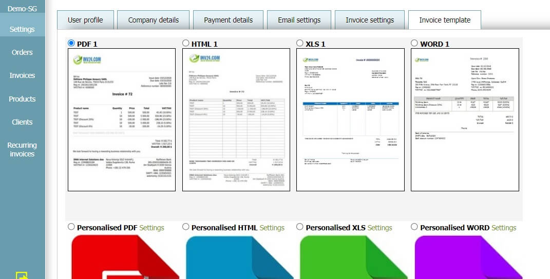 User profile - Invoice template