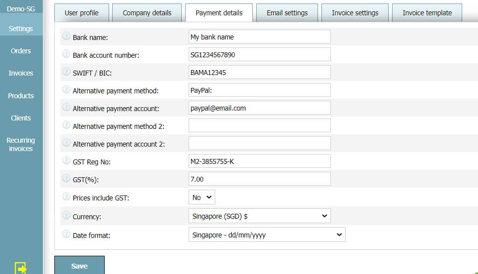 User profile - Payment details User profile - Payment details