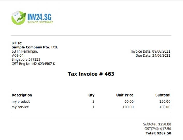 PDF invoice example: