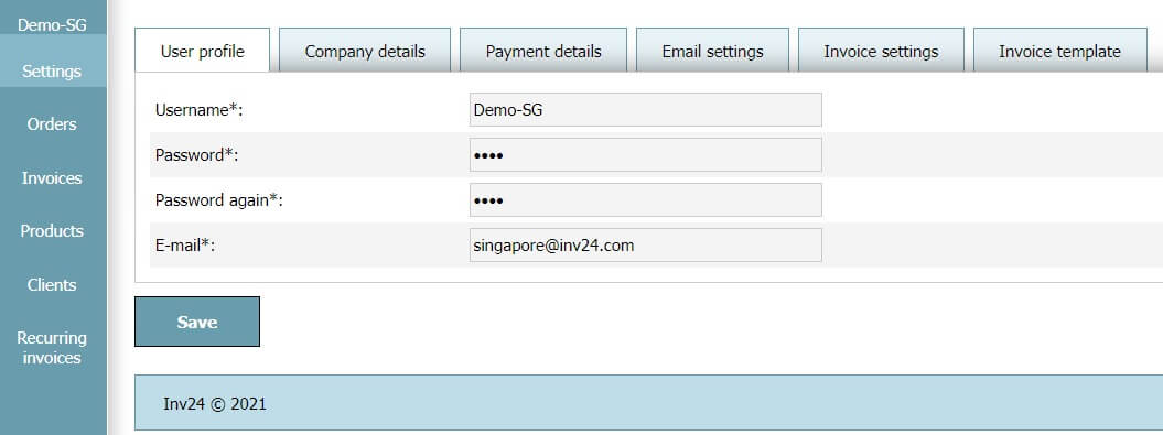 User profile - Settings User profile - Settings