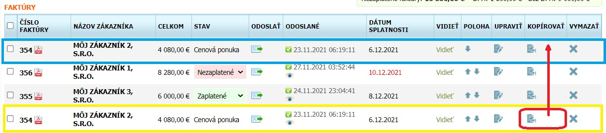 ako vytvoriť kópiu faktúry