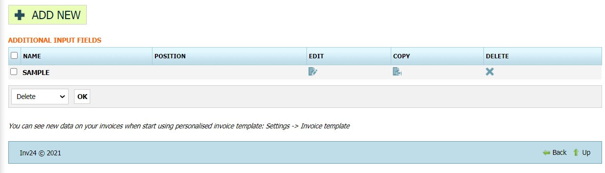 Additional input fields Additional input fields