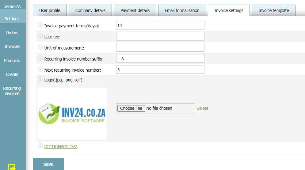 Invoice Settings Invoice Settings